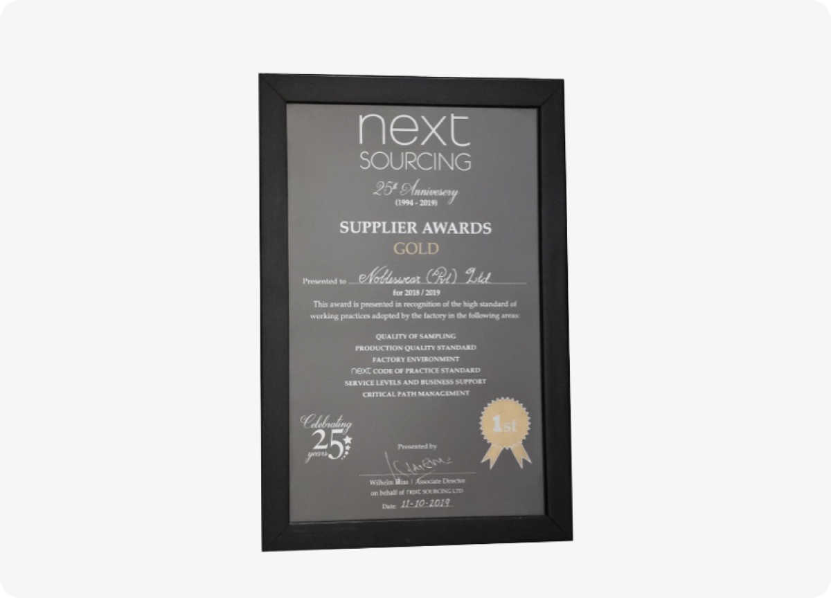 NEXT Supplier Awards (2018/2019) - Gold